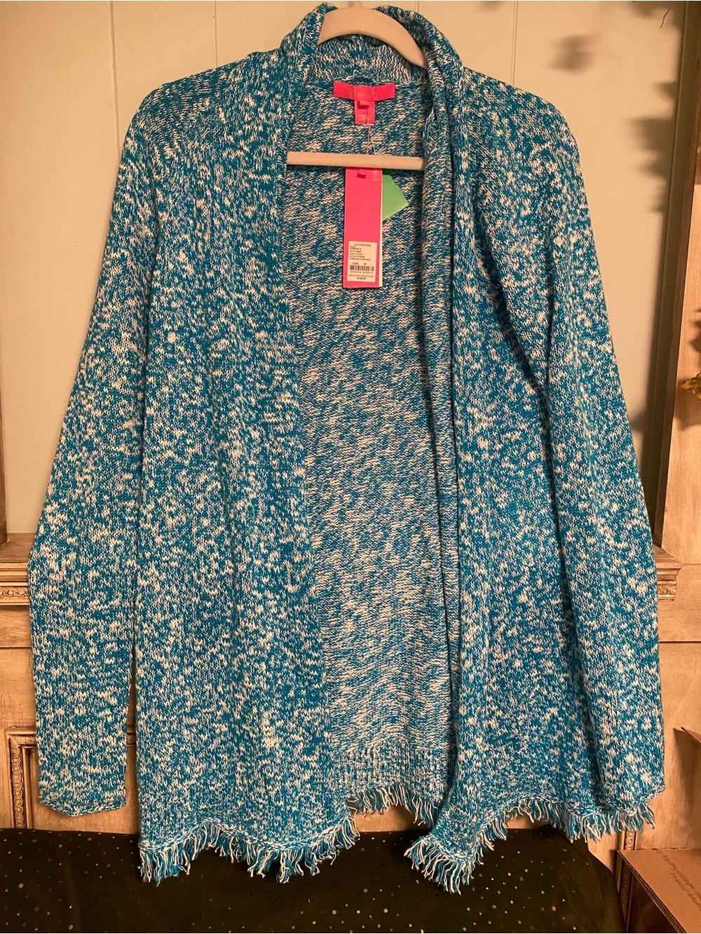 NWT Lilly Pulitzer Women's Teal Marled Open-Front Sweater Cardigan Medium